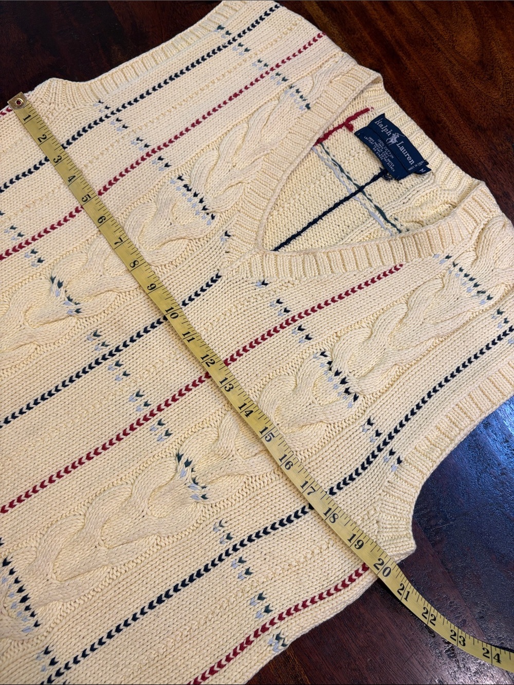 Vintage Ralph Lauren 90s Hand Knit Cotton Sleeveless V-Neck Sweater Vest Medium - Picture 9 of 10